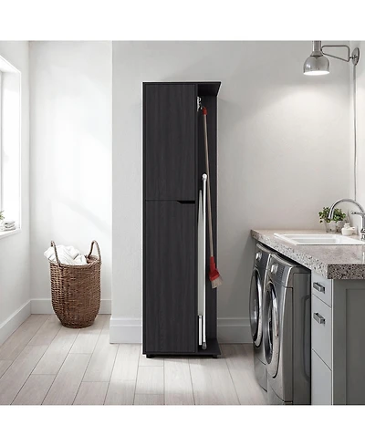 Fm Furniture Harper Broom Cabinet, with 2 doors, 3 shelves and a holder,Wengue