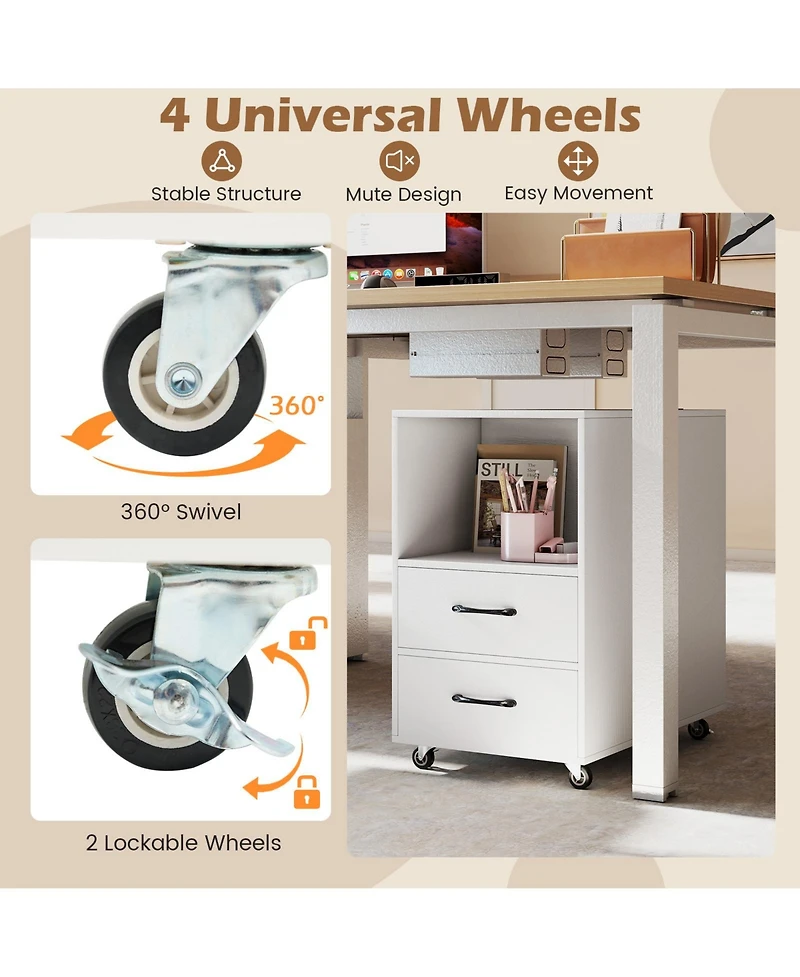 Gymax End Table w/Built-in Charging Station Usb Ports and Outlets 2 Drawers 3 Shelves Natural