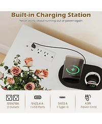 Gymax 2PCS End Table w/Built-in Charging Station Usb Ports Outlets 2 Drawers 3 Shelves