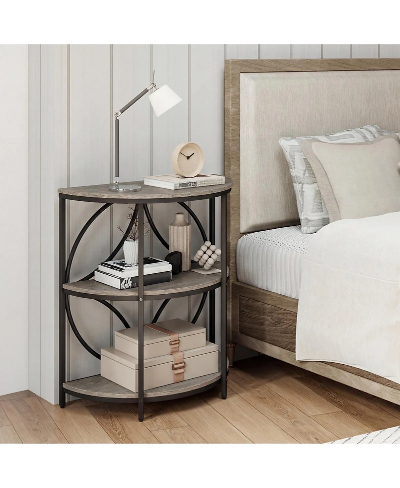 Gymax 3-Tier Half Round End Table Set of 2 with Study Metal Frame Storage Shelves
