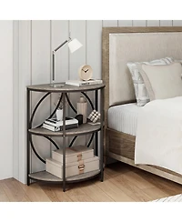 Gymax 3-Tier Half Round End Table Set of 2 with Study Metal Frame Storage Shelves