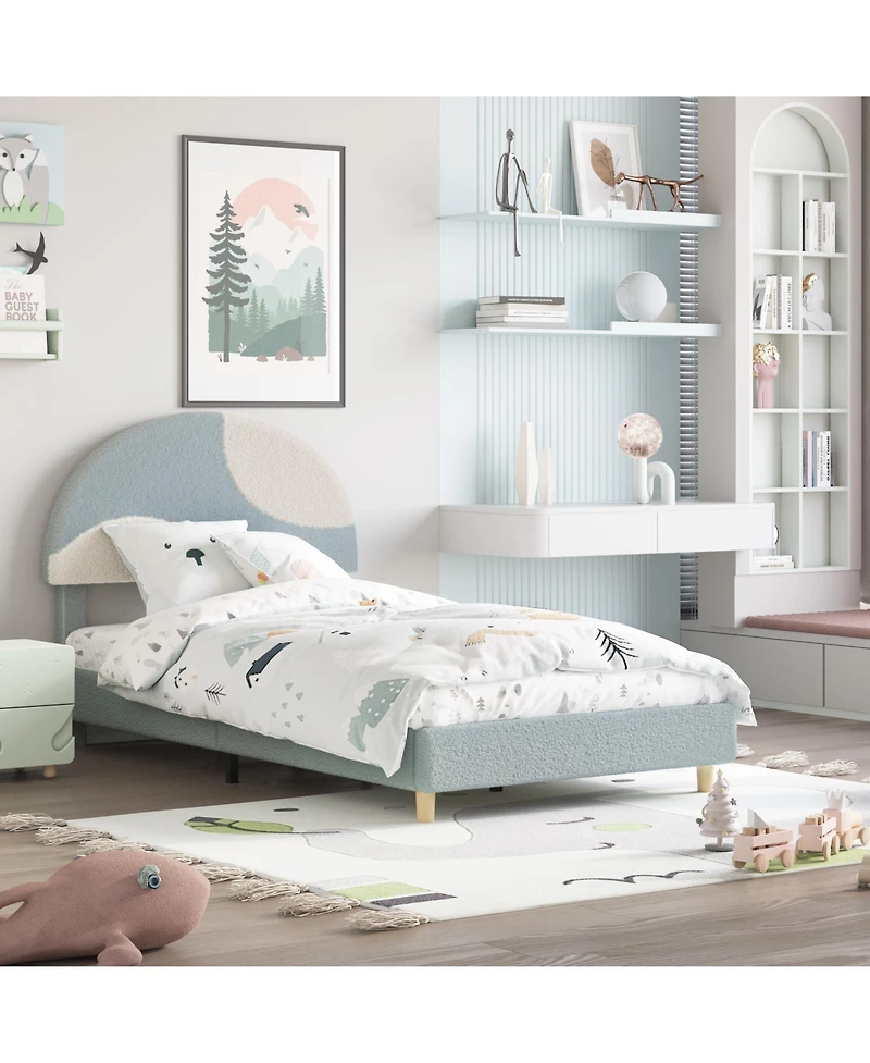 Homfan Modern Boucle Upholstered Kids Bed Frame - Arch Headboard, Wooden Slats, No Box Early Season Needed, Easy Assembly