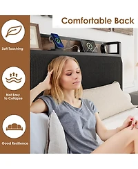 Homfan Upholstered Bed Frame with Storage Headboard, 2 Drawers and Charging Station