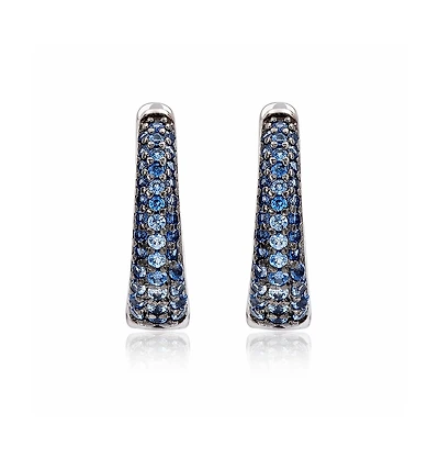 Suzy Levian Sterling Silver Pave Sapphire Petite Huggie Hoop Earrings