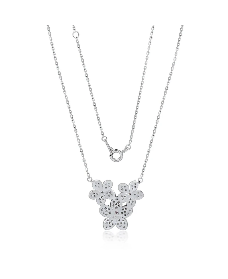 Suzy Levian New York Sterling Silver Pave Cubic Zirconia Flower Cluster Trio Necklace