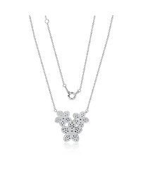 Suzy Levian New York Sterling Silver Pave Cubic Zirconia Flower Cluster Trio Necklace