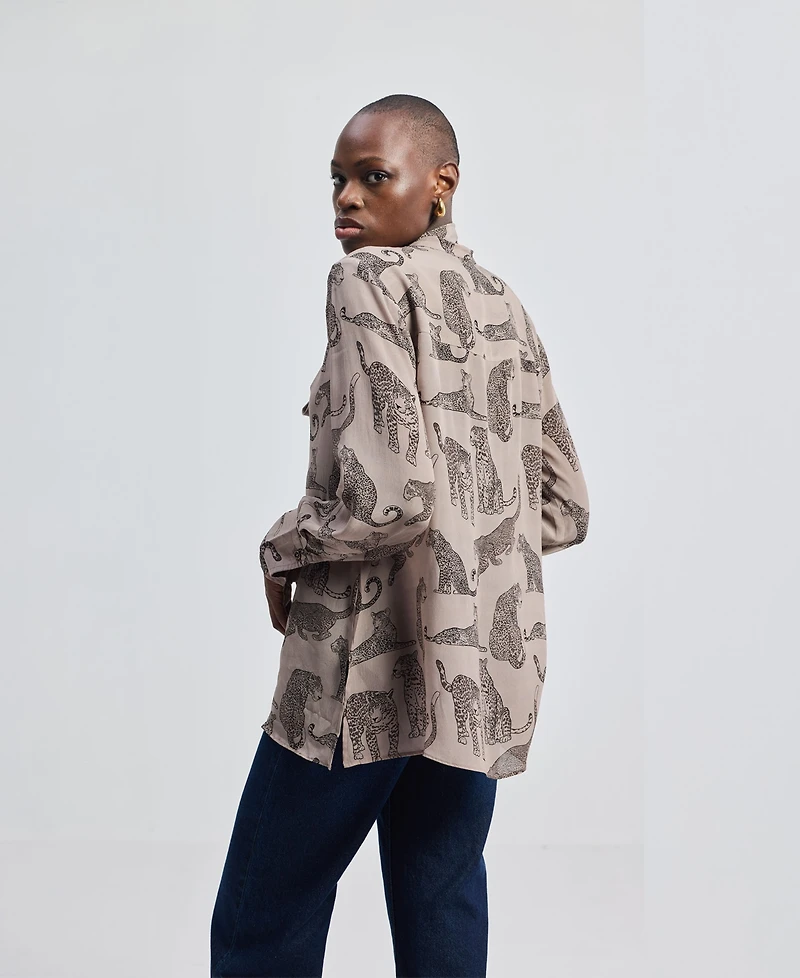 Reistor Women's Relaxed-Fit Top with Front-tie Animal Print