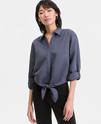 I.n.c. International Concepts Women's Linen-Blend Button-Front Tie-Hem Shirt, Macy's Exclusive