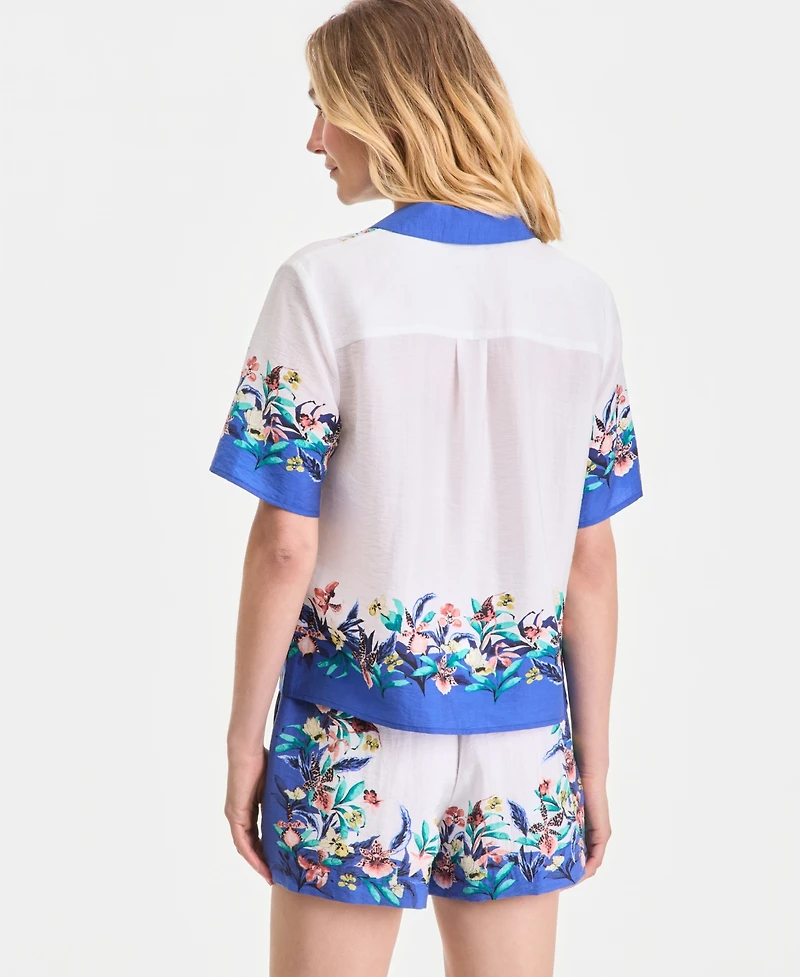 I.n.c. International Concepts Women's Printed Short-Sleeve Button-Front Top, Macy's Exclusive