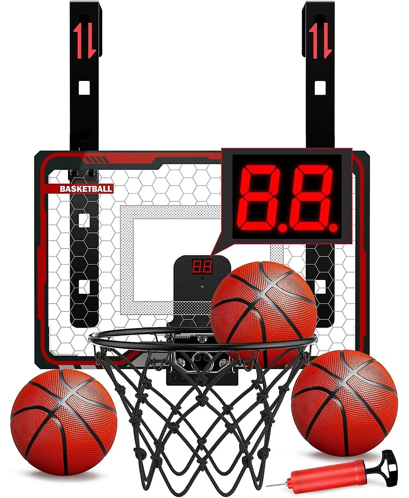 HopeRock Indoor Basketball Hoop for Kids, Over The Door Mini Basketball Hoops, with Led Light, Scoreboard, Birthday Toys Gifts