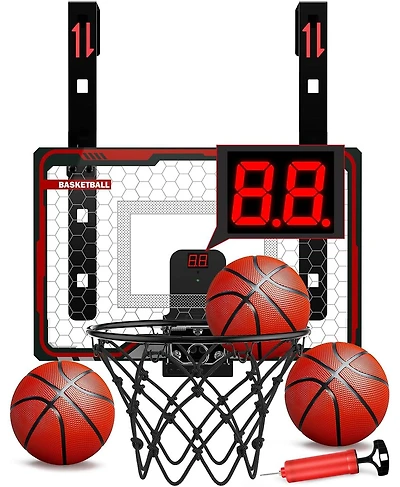HopeRock Indoor Basketball Hoop for Kids, Over The Door Mini Basketball Hoops, with Led Light, Scoreboard, Birthday Toys Gifts