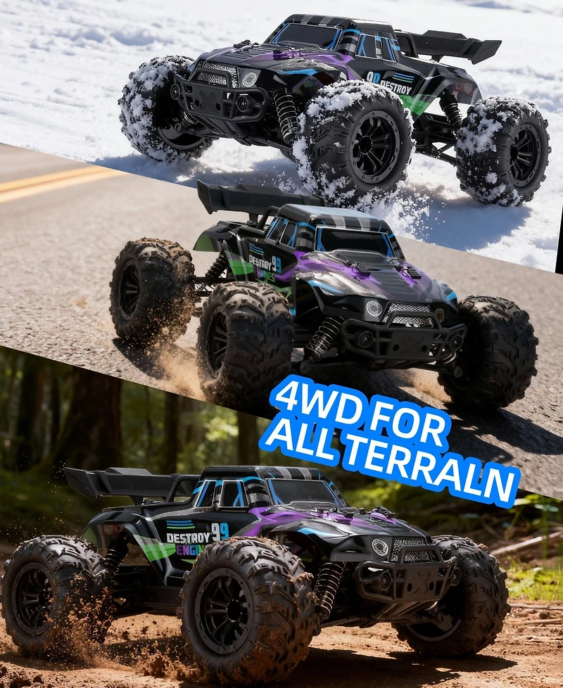 Sugift High-Speed 1:16 4WD Remote Control Car Toy with Led Lights and Dual Batteries, Great Gift for Kids