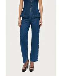 Nocturne Women's Eyelet Detail Wide-Leg Denim Pants