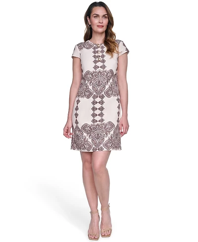 Vince Camuto Women's Printed Taffeta Button Front Shift Dress