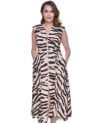 Vince Camuto Women's Printed Zip Front Smock Waist Midi Dress