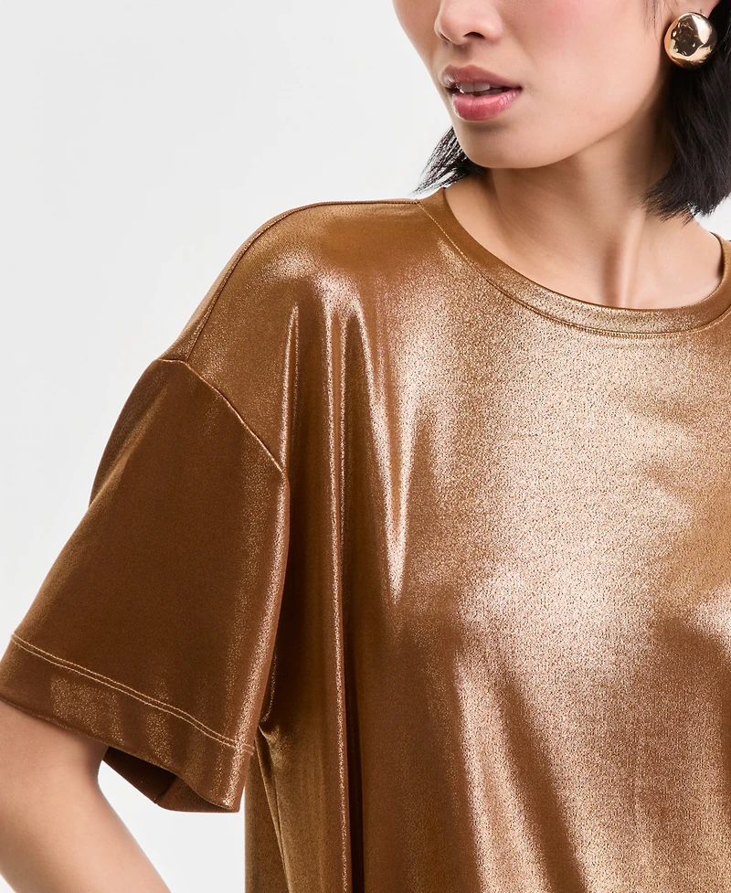 I.n.c. International Concepts Women's Metallic Foil Crewneck T-Shirt, Macy's Exclusive