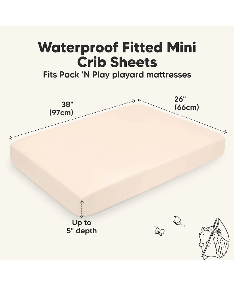 KeaBabies 2pk Isla Waterproof Mini Crib Sheets for Boy, Girl, Soft Pack and Play Graco Mattress