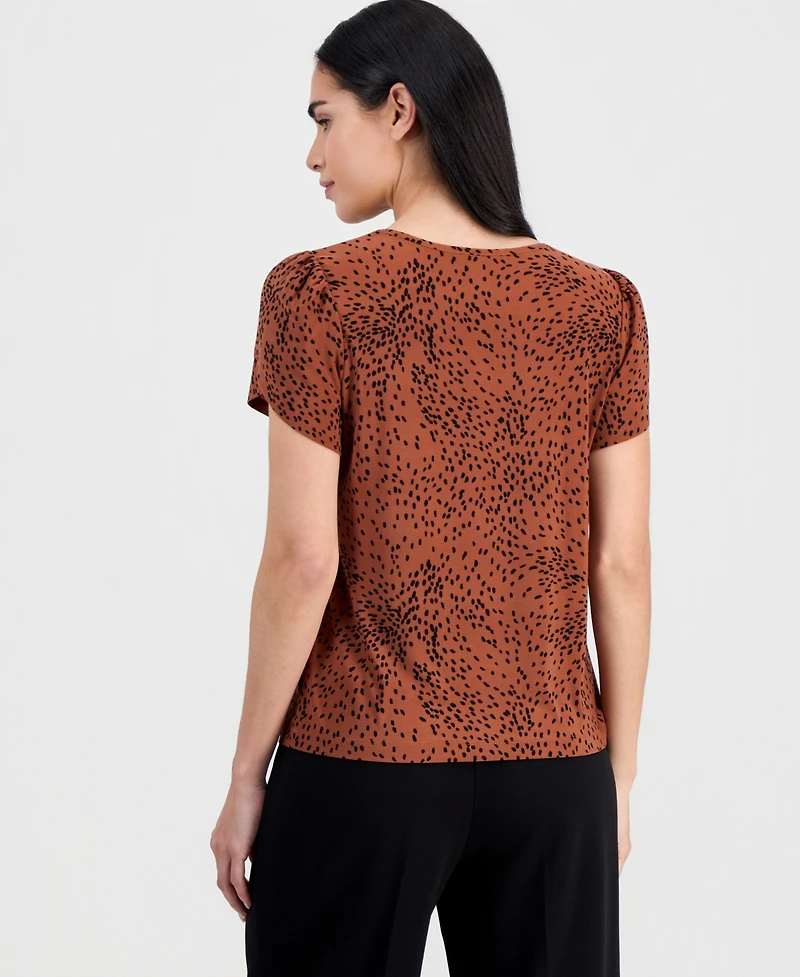 Ak Anne Klein Petite Crewneck Short-Sleeve Printed Top