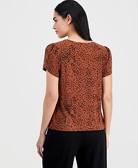 Ak Anne Klein Petite Crewneck Short-Sleeve Printed Top