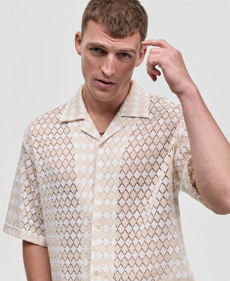 Mode of One Men's Diamond-Crochet Camp Shirt, Macy's Exclusive