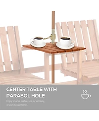 Outsunny Wooden Garden Bench with Umbrella Hole & Middle Table, Outdoor Loveseat with Weather-Fighting Material 2 Person Chair for Garden, Patio, Balc
