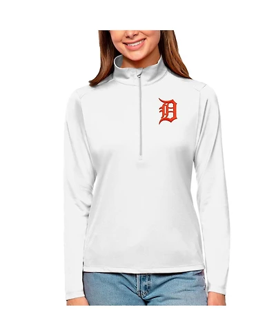 Antigua Women's White Detroit Tigers Tribute Quarter-Zip Pullover Sweatshirt