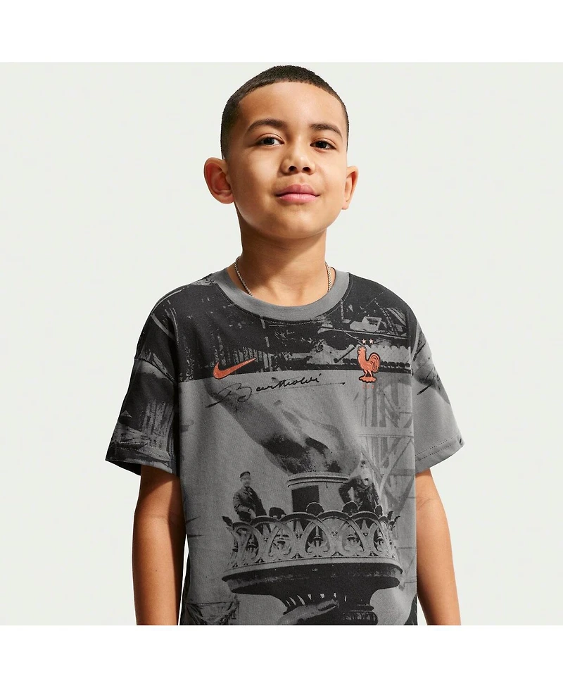 Nike Big Boys and Girls Gray France National Team Allover Print T-Shirt