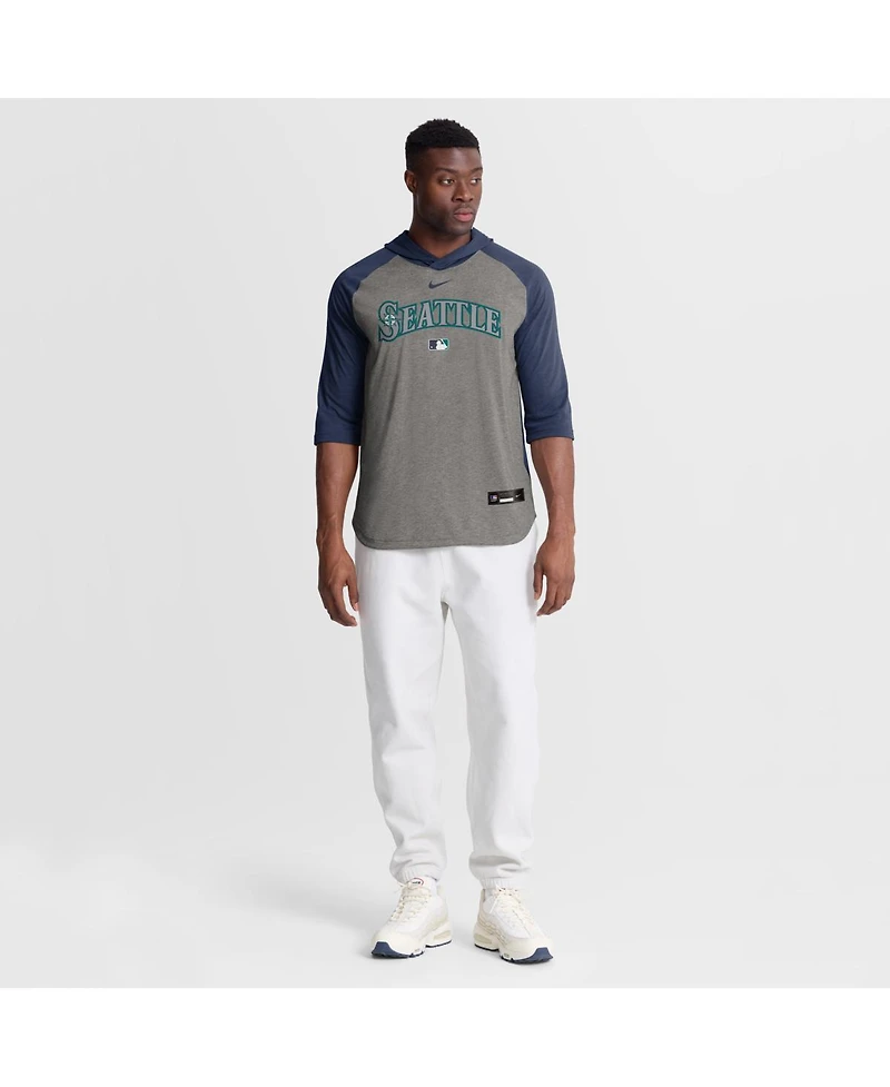 Nike Men's Gray Seattle Mariners Authentic Collection Flux Dri-fit Raglan 3/4-Sleeve Hooded T-Shirt