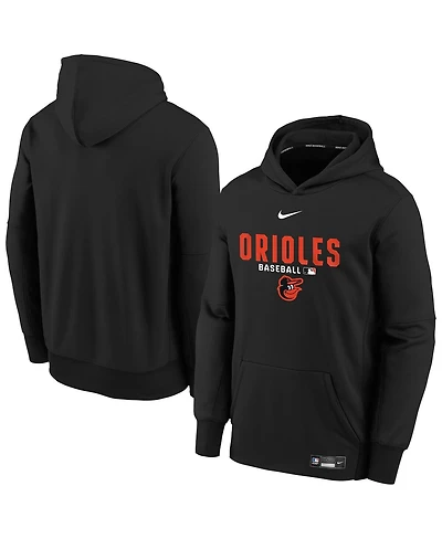 Nike Big Boys and Girls Black Baltimore Orioles Authentic Collection Therma-fit Hoodie