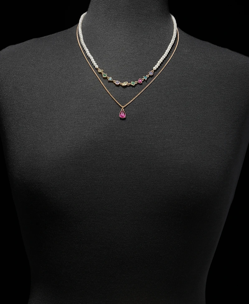 Karl Lagerfeld Paris Mixed Crystal & Imitation Pearl Layered Pendant Necklace, 16" + 3" extender
