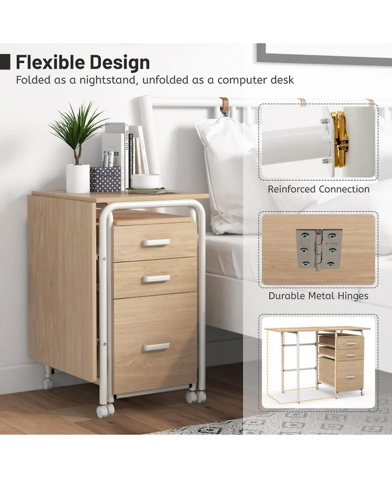 Gouun Folding Wood Modern Writing Desk with Cpu Stand and Open Shelves