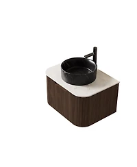Sillysis Wall Mounted Bathroom Vanity, Ceramic Vessel Sink, Carrara Sintered Stone Top, Soft Close Drawer