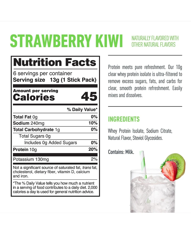 Isopure Protein Water Stickpacks Strawberry Kiwi, 6 Count