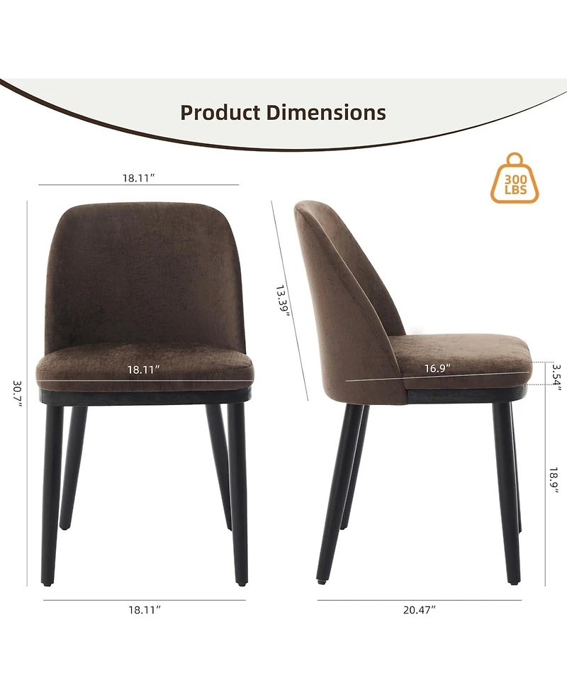 gaomon Set of 2 Linen Upholstered Dining Chairs with Curved and Solid Wood Legs