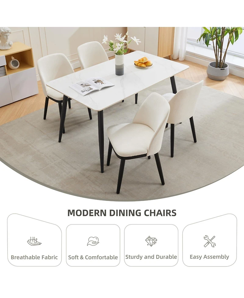 gaomon Modern Linen Upholstered Dining Chair Set with Curved and Solid Wood Legs