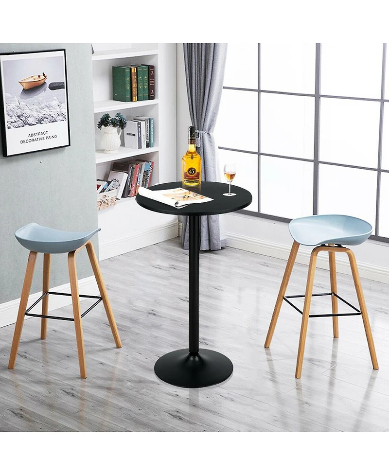 Gymax Set of 2 Round Pub Table 24" Bistro Bar Height Cocktail Table w/Metal Base