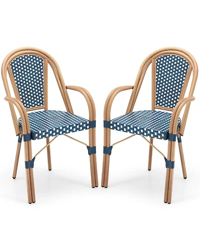 Sugift Hand-Woven Pe Wicker French Bistro Chair Set of 2 with Metal Frame