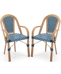 Sugift Hand-Woven Pe Wicker French Bistro Chair Set of 2 with Metal Frame