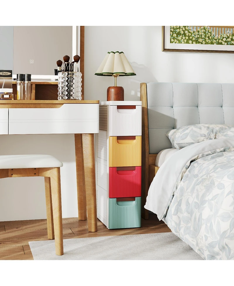 Sugift 4-Drawer Slim Rolling Storage Cart with Built-In Wheels