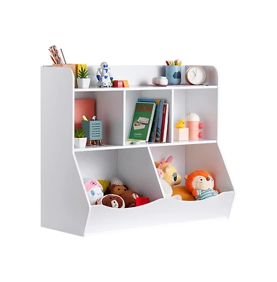 Sugift 5-Cubby Wood Toy Storage Organizer with Bookshelf, 35 x 16 x 30 in