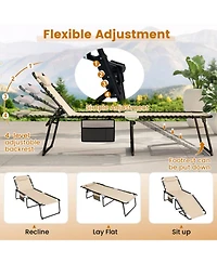 Gouun Outdoor 4-Position Folding Patio Chaise Lounge Chair with Adjustable Backrest and Side Pocket