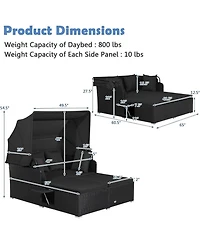 Gouun Outdoor Pe Wicker Patio Daybed with Retractable Canopy, Cushions and 2 Fold-Out Side Tables