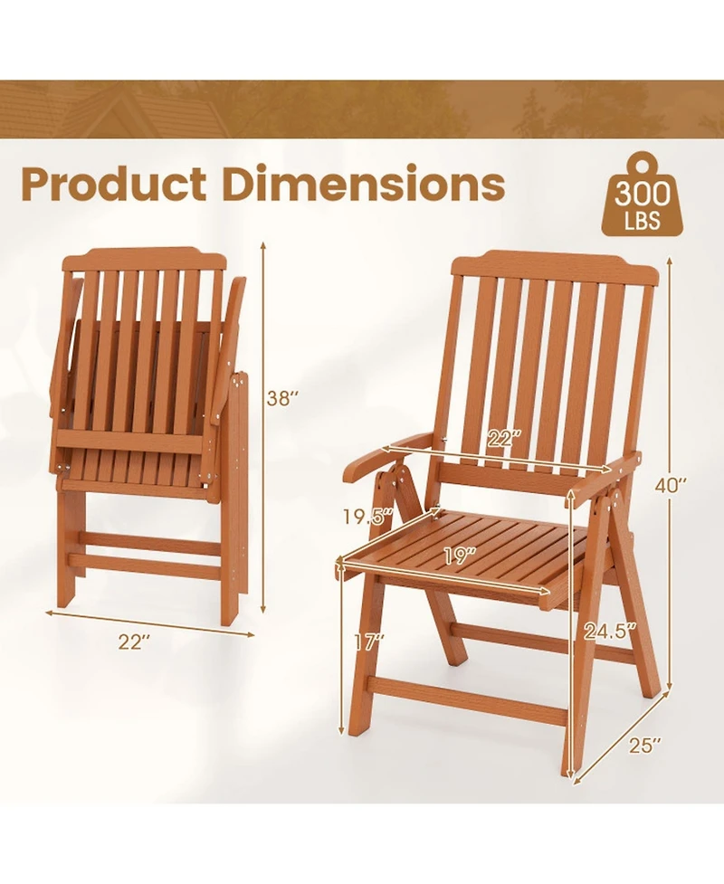 Gouun Foldable Hdpe Outdoor Dining Chair with Armrests, All-Weather Slatted Design