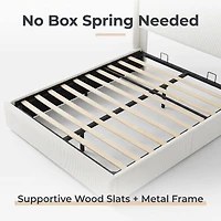 Homfan Lift Up Storage Bed, Modern Corduroy Upholstered Platform Bed Frame with Wingback Headboard, Gas Lift Hydraulic Storage