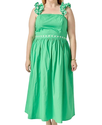 English Factory Plus Flower Embroidered Ruffle Midi Dress