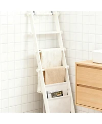 Yigii Blanket Ladder 5-Tier Wooden Shelf Farmhouse Rack Leather Bag