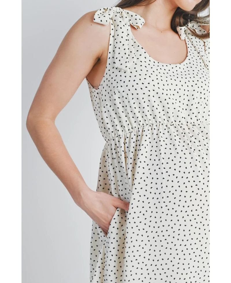 Hello Miz Maternity Empire Waist Polka Dot Tie-Shoulder Dress