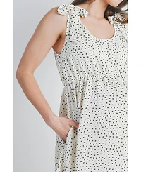 Hello Miz Maternity Empire Waist Polka Dot Tie-Shoulder Dress