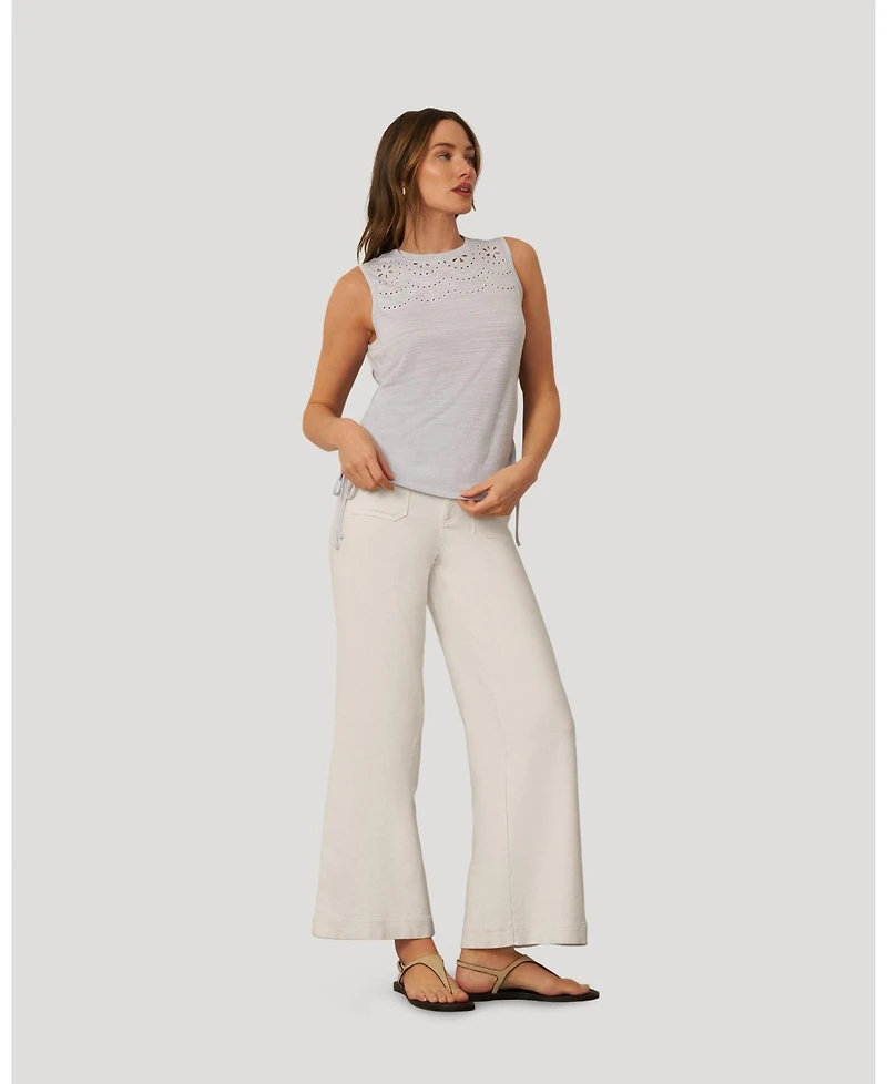 Cable & Gauge Women's Embroidered Yoke Ruched Top