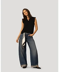 Cable & Gauge Women's Eyelet Split Neck Sleeveless Top